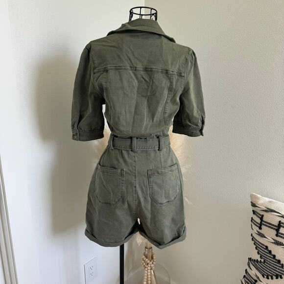 PAIGE Mayslie Twill Puff Sleeve Denim Romper Olive Green Utility NEW Size 4 - Picture 7 of 15